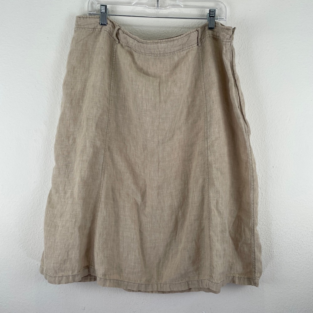 Tan 100% Linen A-Line Midi Skirt Plus 18 Neutral Summer Casual Coastal Old Money